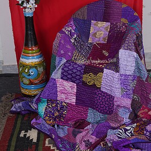 Boho Patchwork Quilt Kantha Quilt Handgefertigte Vintage Quilts Boho King Size Bettwäsche Überwurf Decke Tagesdecke Quilting Hippie Quilts zum Verkauf Lila