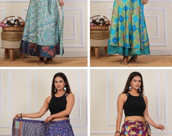 Handmade Vintage Floral Silk Wrap Skirt, Bohemian Recycled Sari Skirt