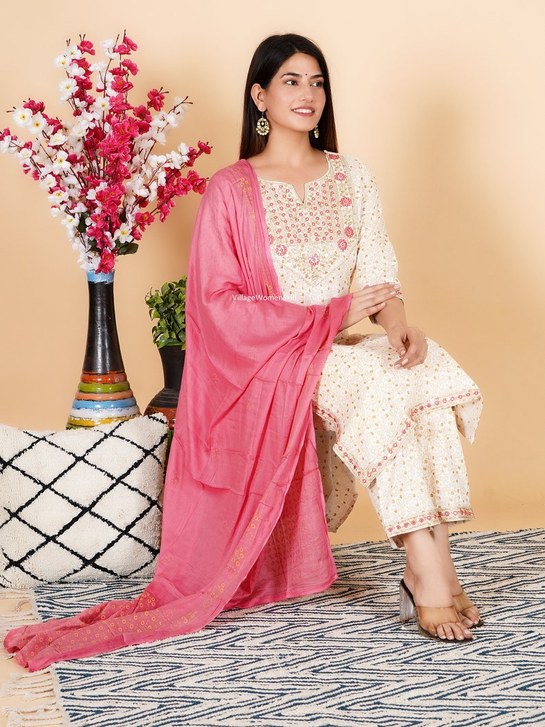 Indian Kurti Kurta Set Women Ethnic Top Bollywood Dress tunic designer Kurti with Dupatta Indian dress Boho Kurta Indian Kurtis Boho Kurtis image 9