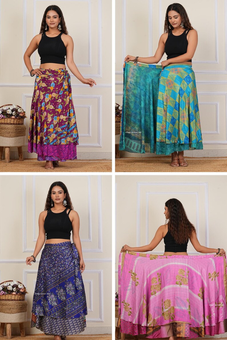 Wholesale of Vintage Indian Silk Wrap Skirts Bohemain Wrap Skirt Summer Long Maxi Handmade Skirt image 16