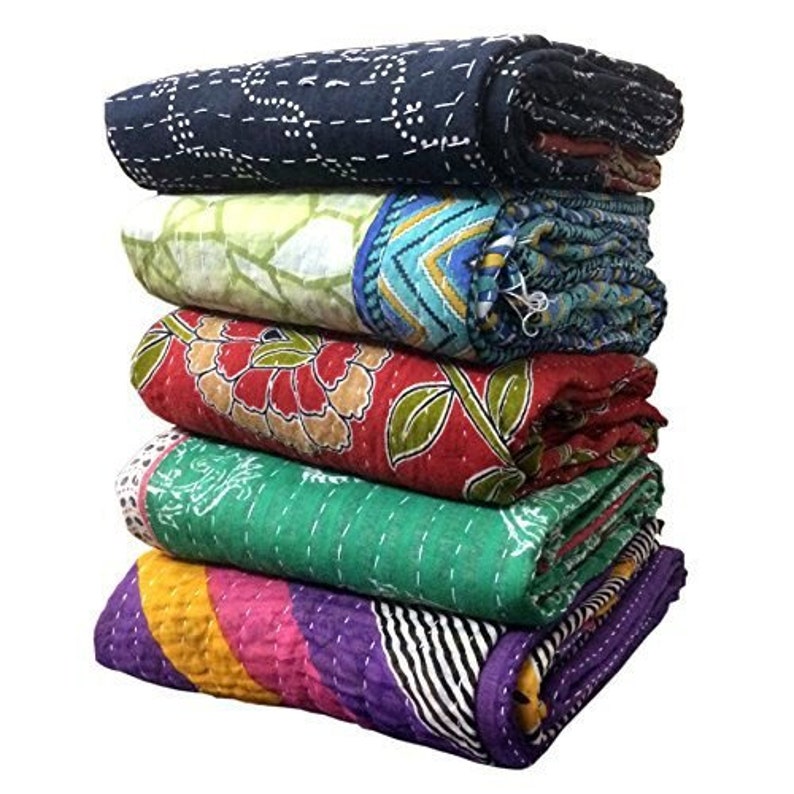 Beautiful Wall Decor and Bed throw Vintage Kantha Quilt Twin size Bed