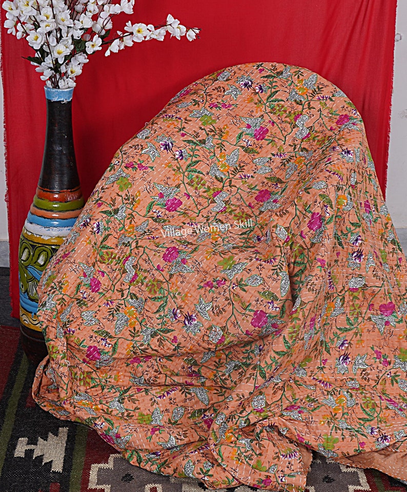 Courtepointe Kantha 100 % coton courtepointe indienne grande taille cousue à la main courtepointe bohème jetée de couette couvre-lit Kantha couettes faites main Pattern no . 5