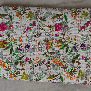 Indiano kantha colcha colcha étnica reversível cama gudri impressão artesanal único/duplo tamanho capa de cama gudari paraíso impressão