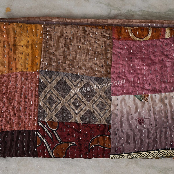 Boho Seide Patchwork Quilt Kantha Quilt Handmade Vintage Quilts Boho All Size Bettwäsche Überwurf Decke Tagesdecke