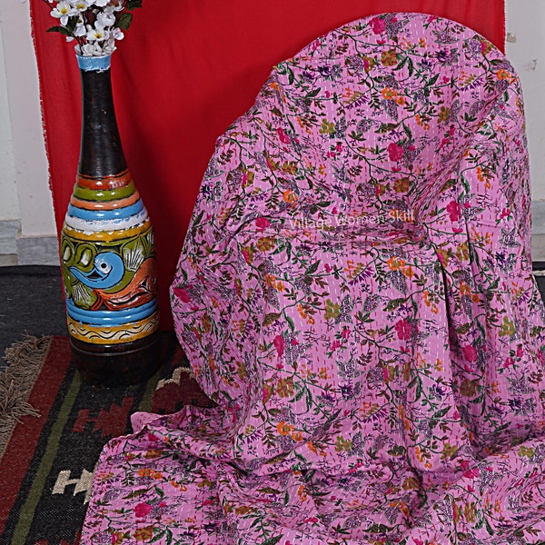 Couette kantha faite main en coton Paradise, 90 x 108 po.