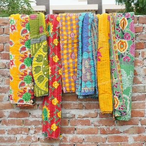 Wholesale Lot Vintage Kantha Quilt, Sari Coverlet, Sundance Kantha Throw Recycle Fabric