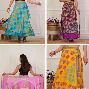 Wholesale of Vintage Indian Silk Wrap Skirts Bohemain Wrap Skirt Summer Long Maxi Handmade Skirt image 11