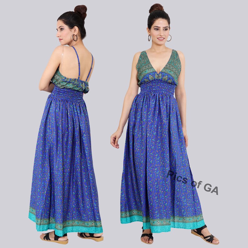 Bohemian Long Summer Dress resort wear 5 pc Maxi Summer Dress long sleeveless dress Silky Maxi Dress women/'s dress indian dress