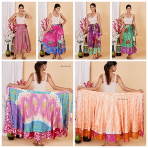 5 Pc Lots 48 Inches waist and 36 inches long silk skirts Indian Vintage Silk Wrap Skirts Wholesale Lot Assorted Colors image 10