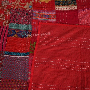 Handmade Multi Silk Patola Patchwork Kantha Quilt Double Bedspread Throw Blanket Quilt bedding quilts
