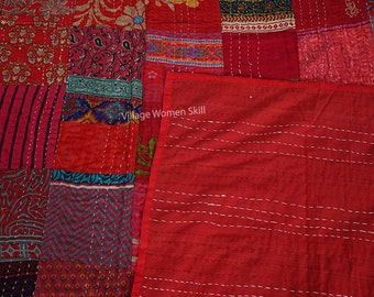 Handmade Multi Silk Patola Patchwork Kantha Quilt Double Bedspread Throw Blanket Quilt bedding quilts