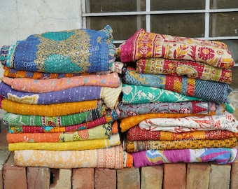 Wholesale Lot Vintage Kantha Quilt, Sari Coverlet, Sundance Kantha Throw Recycle Fabric