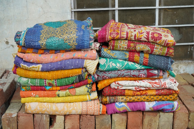 Wholesale Lot Vintage Kantha Quilt, Sari Coverlet, Sundance Kantha Throw Recycle Fabric image 1