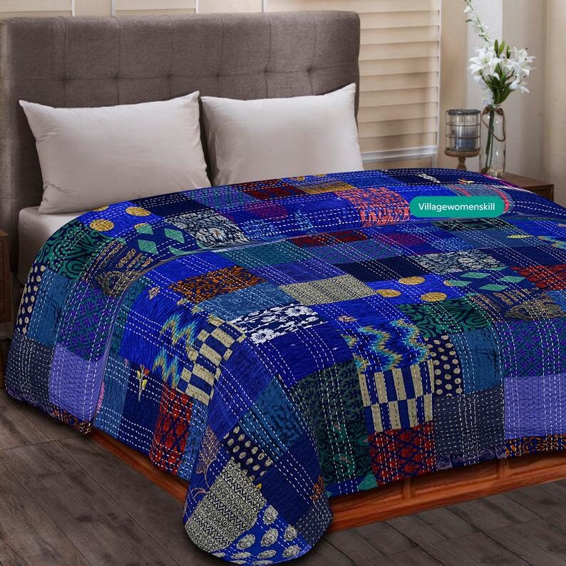 Edredón Kantha De Patchwork Indio, Funda De Cama Kantha De