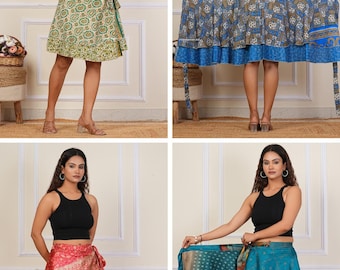 Wholesale Lot short Mini Skirt Indian Women Wrap Skirts Vintage Silk Handmade Bohemian Hippie Beach Magic Dress summer skirts for women