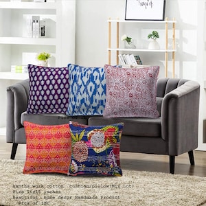 Wholesale Lot Of Vintage Cotton Kantha Pillow Cover Floral Print Cotton Cushion Cover Decorative Pillow Boho Bohemian Decor 16X16 Inch
