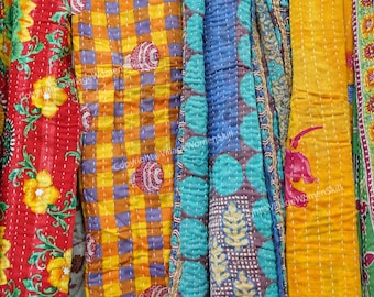 Wholesale Lot Of Indian Vintage Kantha Quilt Handmade Throw Reversible Cotton Blankets (Assorted Colors)