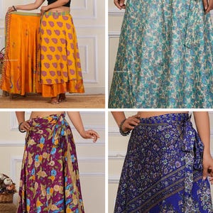 Wholesale of Vintage Indian Silk Wrap Skirts Bohemain Wrap Skirt Summer Long Maxi Handmade Skirt image 14