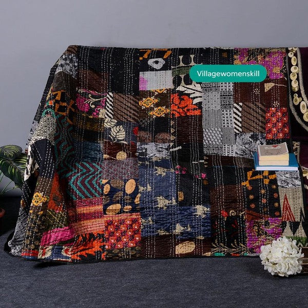 vintage handmade patchwork quilt kantha throw boho blanket bedding quilts for sale patch comforter quilting king queen silk cotton quilt