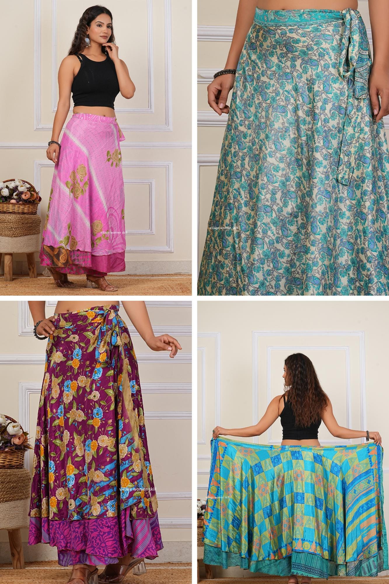 スカート L'APPARTEMENT 26SS INDIAN LONG SKIRT Indian Plus Size Vintage Silk Skirt Bohemian Wrap Skirt Summer