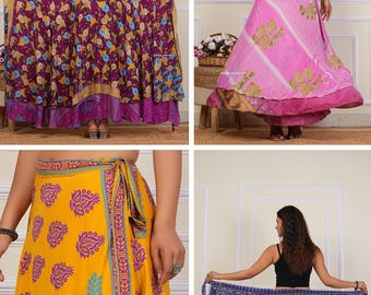 Vintage Indian Silk Wrap Skirt, Bohemian Maxi Skirt
