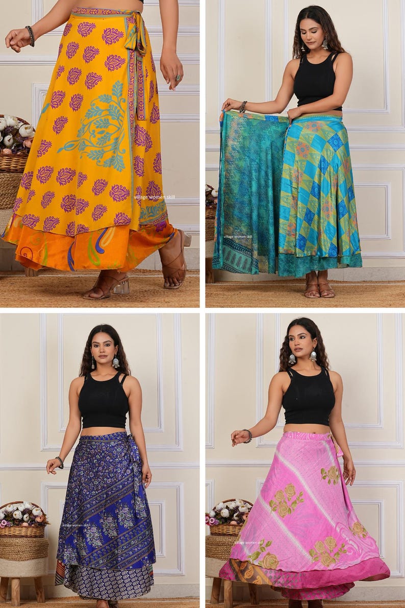 Wholesale of Vintage Indian Silk Wrap Skirts Bohemain Wrap Skirt Summer Long Maxi Handmade Skirt image 15