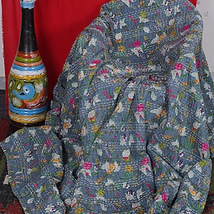 Handmade Kantha Quilt Indian Kantha Quilt Kantha Bedcover Cotton Blanket Gudari