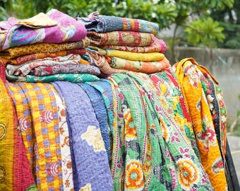 Wholesale Vintage Kantha Quilts, Indian Sari Throws, Boho Bedding Lot