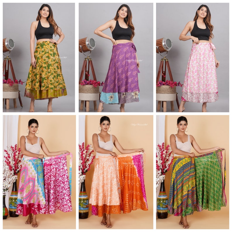 Wholesale of Vintage Indian Silk Wrap Skirts Bohemain Wrap Skirt Summer Long Maxi Handmade Skirt image 2