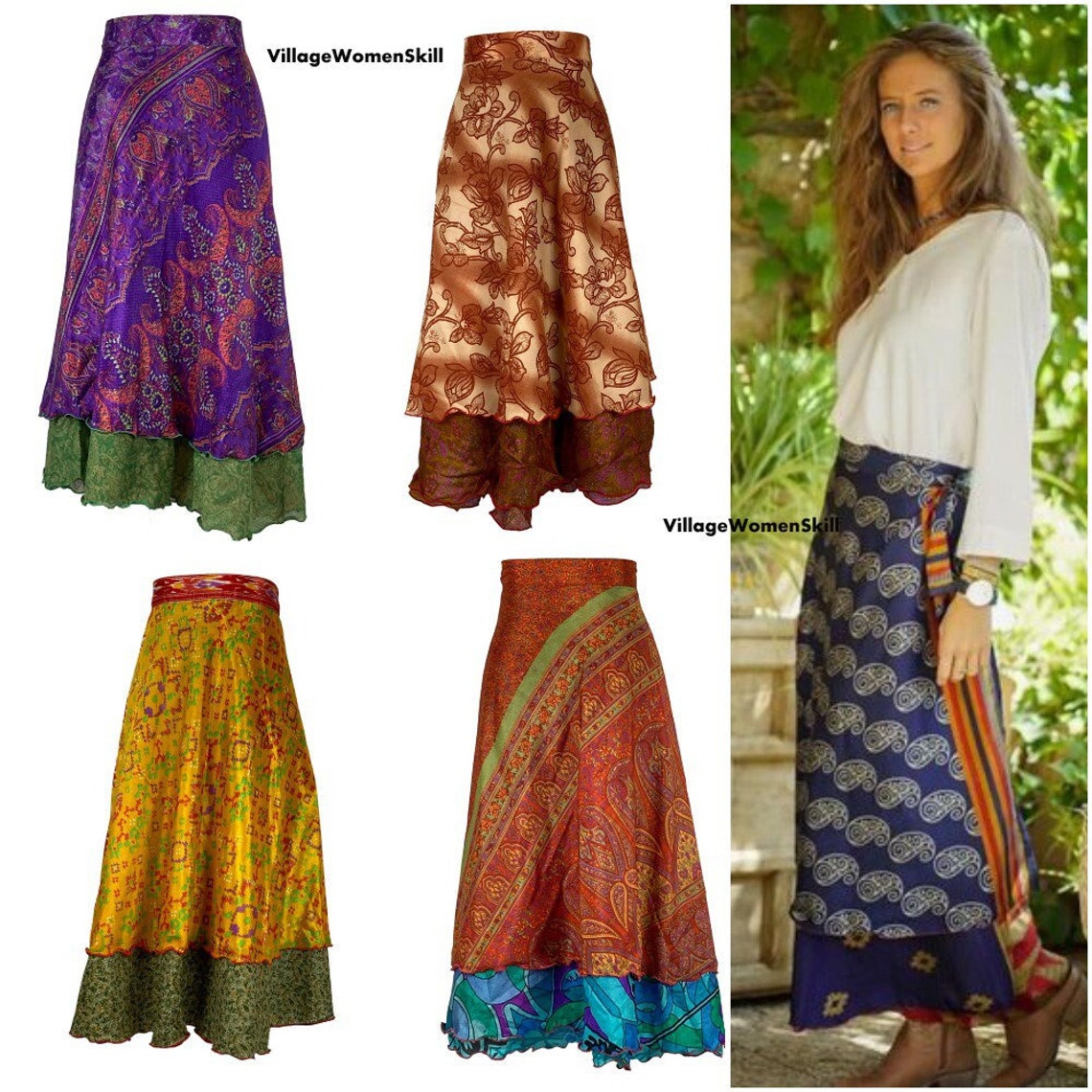 Sari Silk Wrap Skirt Reversible Layer Indian Vintage Silk Wrap - Etsy