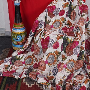 Kantha Quilt Indian Handmade Throw Reversible Blanket Bedspread Cotton Fabric BOHEMIAN boho quilt chic bedding coverlets