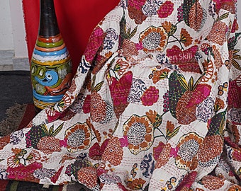 Couette Kantha indienne faite main jetée couverture réversible couvre-lit coton tissu boho boho couette chic couvre-lits