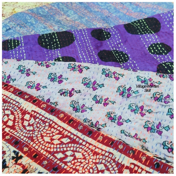 Unique Recycled Vintage Indian Silk Handmade Kantha Scarf/shawl