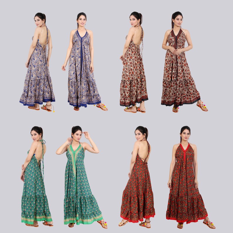 Bohemian Long Summer Dress resort wear 5 pc Maxi Summer Dress long sleeveless dress Silky Maxi Dress women/'s dress indian dress