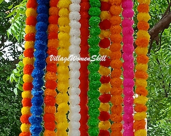 Wholesale Lot of Indian MARIGOLD Garland flower pompom garland dia de los muertos rustic fall for theme wedding, Christmas, Diwali Decor