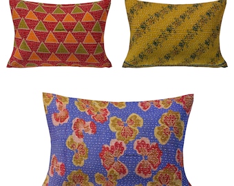 Lote de 5 fundas de cojines indios funda de almohada india Kantha funda de almohada decoración del hogar funda de almohada vintage