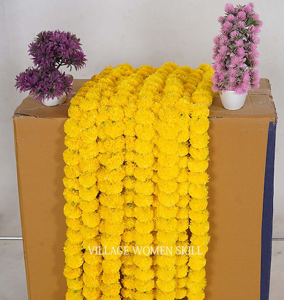 Ghirlande di Fiori di Calendula Artificiali, Portacandele Fatti a Mano, Decorazioni Ecologiche per Matrimoni Indiani, Decorazioni Festive per la Casa e il Tempio