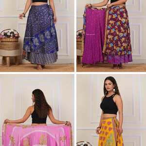 Wholesale of Vintage Indian Silk Wrap Skirts Bohemain Wrap Skirt Summer Long Maxi Handmade Skirt image 10