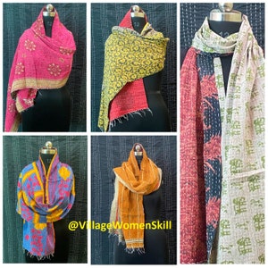 Wholesale Lot Vintage Cotton Indian Kantha Scarf Scarves Stole Bohemian Hippie Handmade Bohemian Scarves Scarf ( Assorted Colors ) image 4