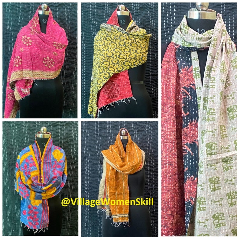 Wholesale Lot Vintage Cotton Indian Kantha Scarf Scarves Stole Bohemian Hippie Handmade Bohemian Scarves Scarf ( Assorted Colors ) image 4