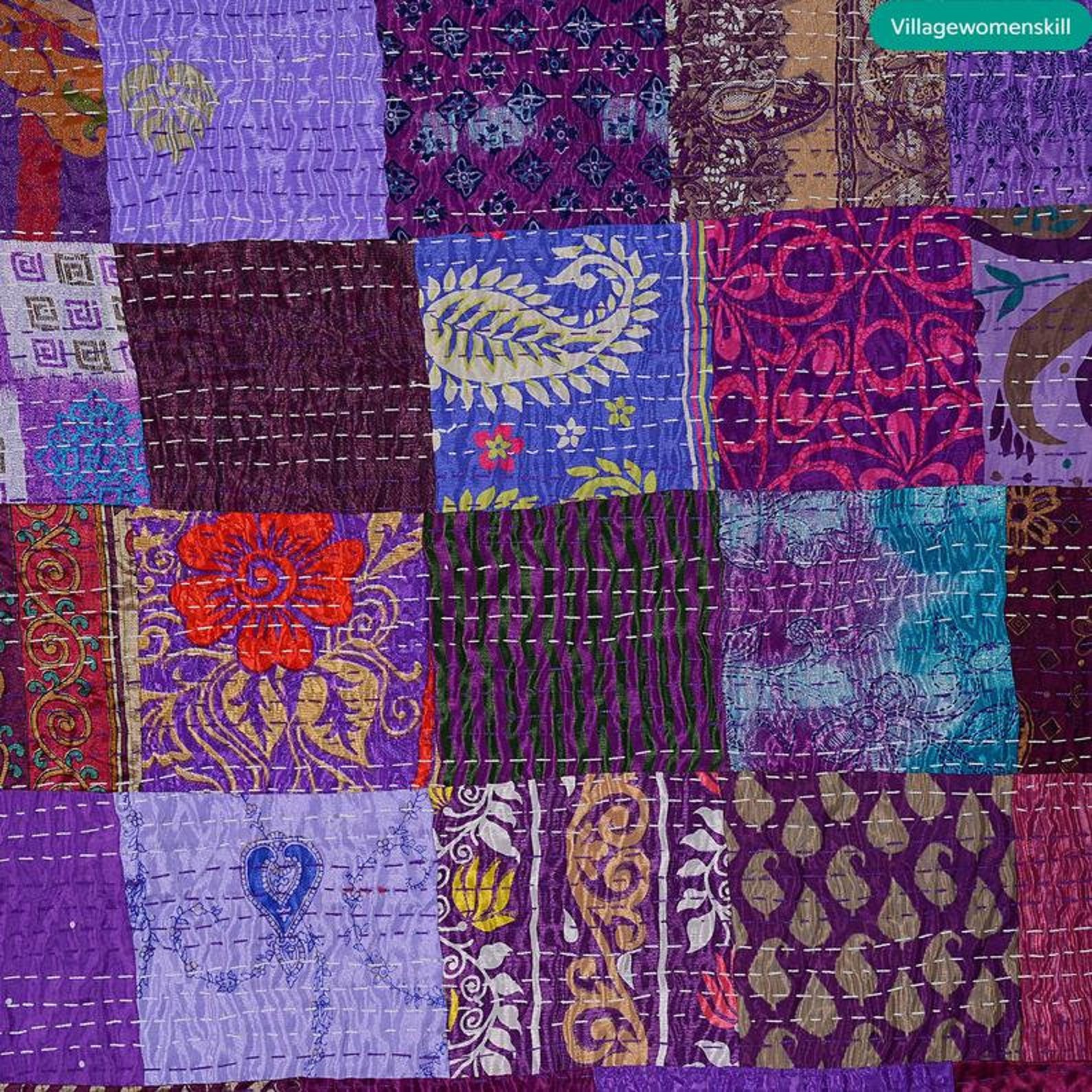 Indian Quilt Vintage Quilt Old Patola Silk Sari Kantha Quilted Etsy