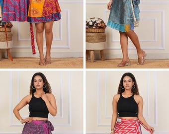 Indian vintage Mini silk wrap skirt women beach skirt 5 Pc Lot Handmade boho magic double layer skirts for Indian Wrap Silk skirt