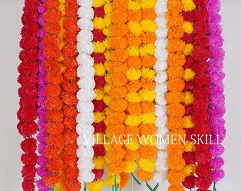 Guirnaldas de caléndulas indias, colorida decoración para fiestas de boda (1,4-1,5 m)