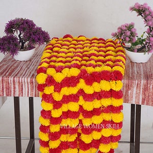 Wholesale artificial marigold flower garlands Indian wedding decoration flower garland bulk garlands for wall decor marigold garlands Yellow with red