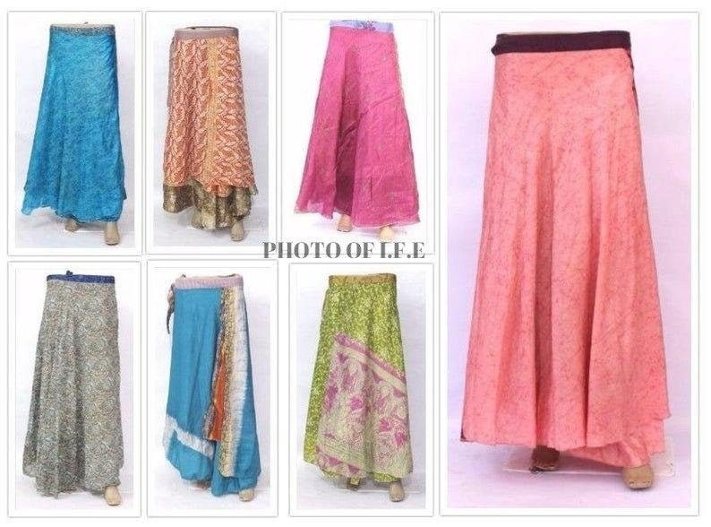 Vintage Sari Beaded Patchwork Bohemian Skirt 44