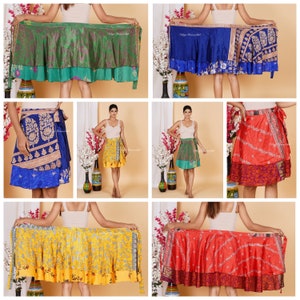 EXPRESS SHIPPING short MIni Skirt Indian Women Wrap Skirts Vintage Silk Bohemian Hippie Beach Magic Handmade summer skirts women image 4