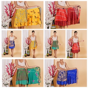 EXPRESS SHIPPING short MIni Skirt Indian Women Wrap Skirts Vintage Silk Bohemian Hippie Beach Magic Handmade summer skirts women image 10