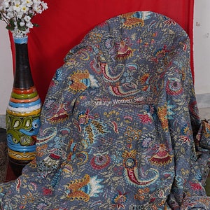Indian Kantha Quilt Handmade Kantha Bedcover Indian Kantha Bedspread Throw Cotton Blanket Gudari Kantha King Size Indian Quilt