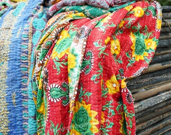 Große Menge indischer Vintage Kantha Quilt Handgemachte Überwurf Wendedecke Tagesdecke Baumwollstoff Boho quilt