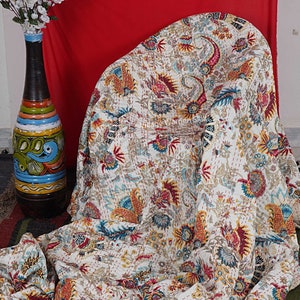 Indian Mukut Print Kantha Quilt Bedding Handmade Bed Spread Wedding Decor Kantha Quilt Throw Stunning Quilt